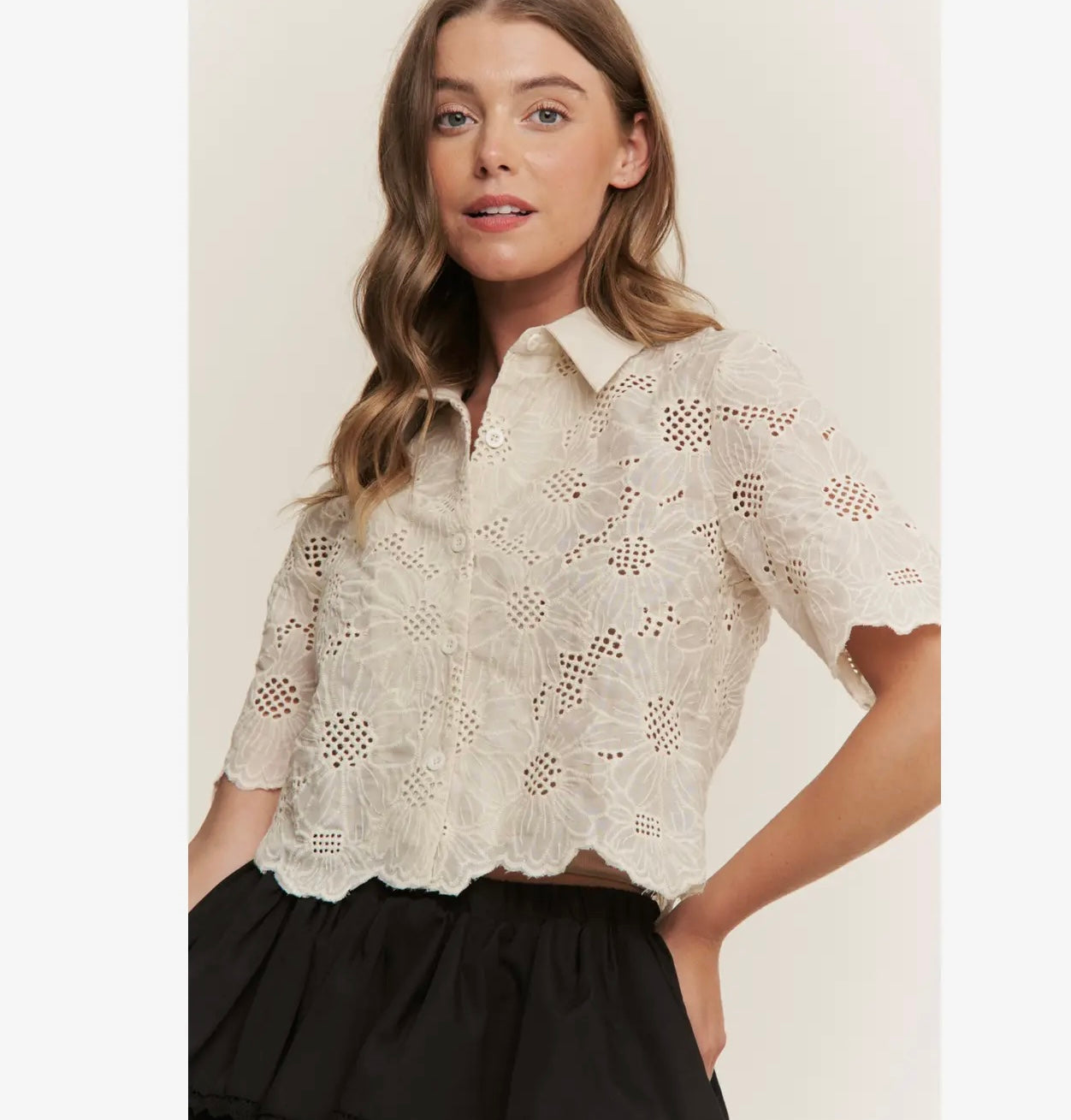 Ana Crochet Button Down Blouse