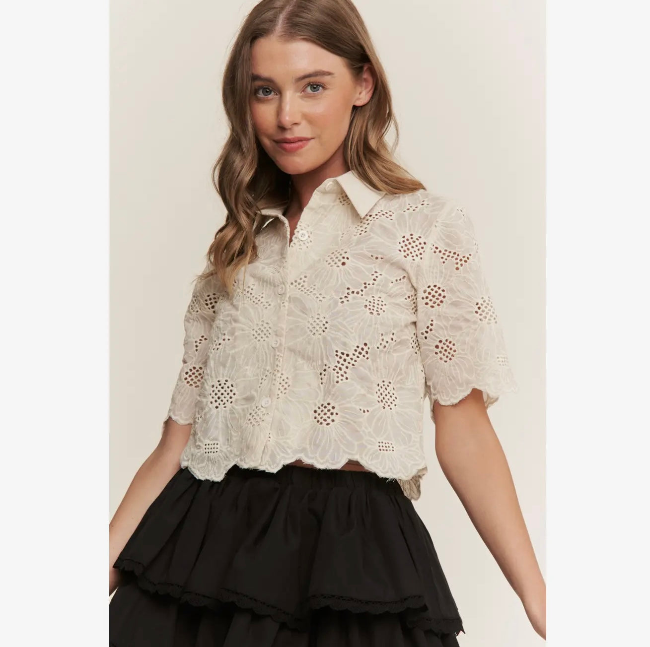 Ana Crochet Button Down Blouse